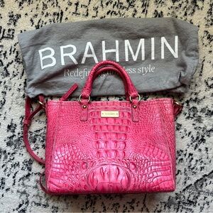 Brahmin Fuschia Pink Arno Leather Handbag Purse with Convertible Strap